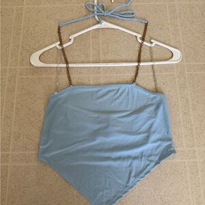 Light Blue Women's Crop Top with Chain Straps